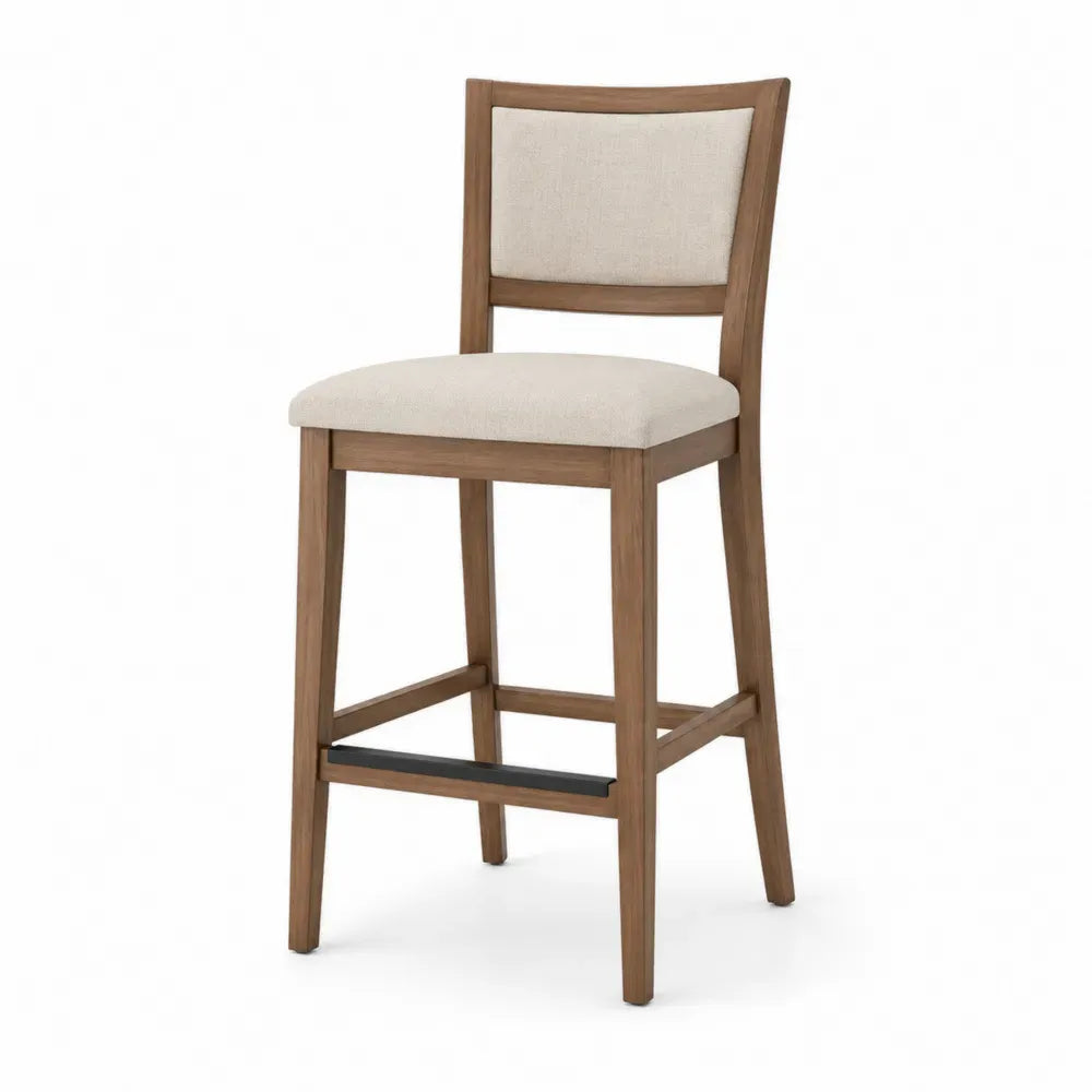 Barhocker mit Rückenlehne Fußstütze Polstersitz Kautschukholz Polyestergewebe beige braun schwarz 47 x 53 x 105 cm