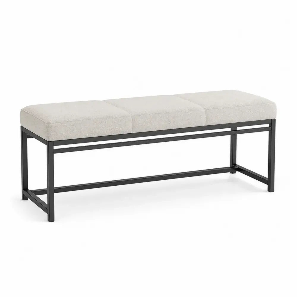Schlafzimmerbank Sitzbank gepolstert 120 x 40 x 45 cm Polyester-Bouclé Stahlrahmen rechteckig Creme Schwarz