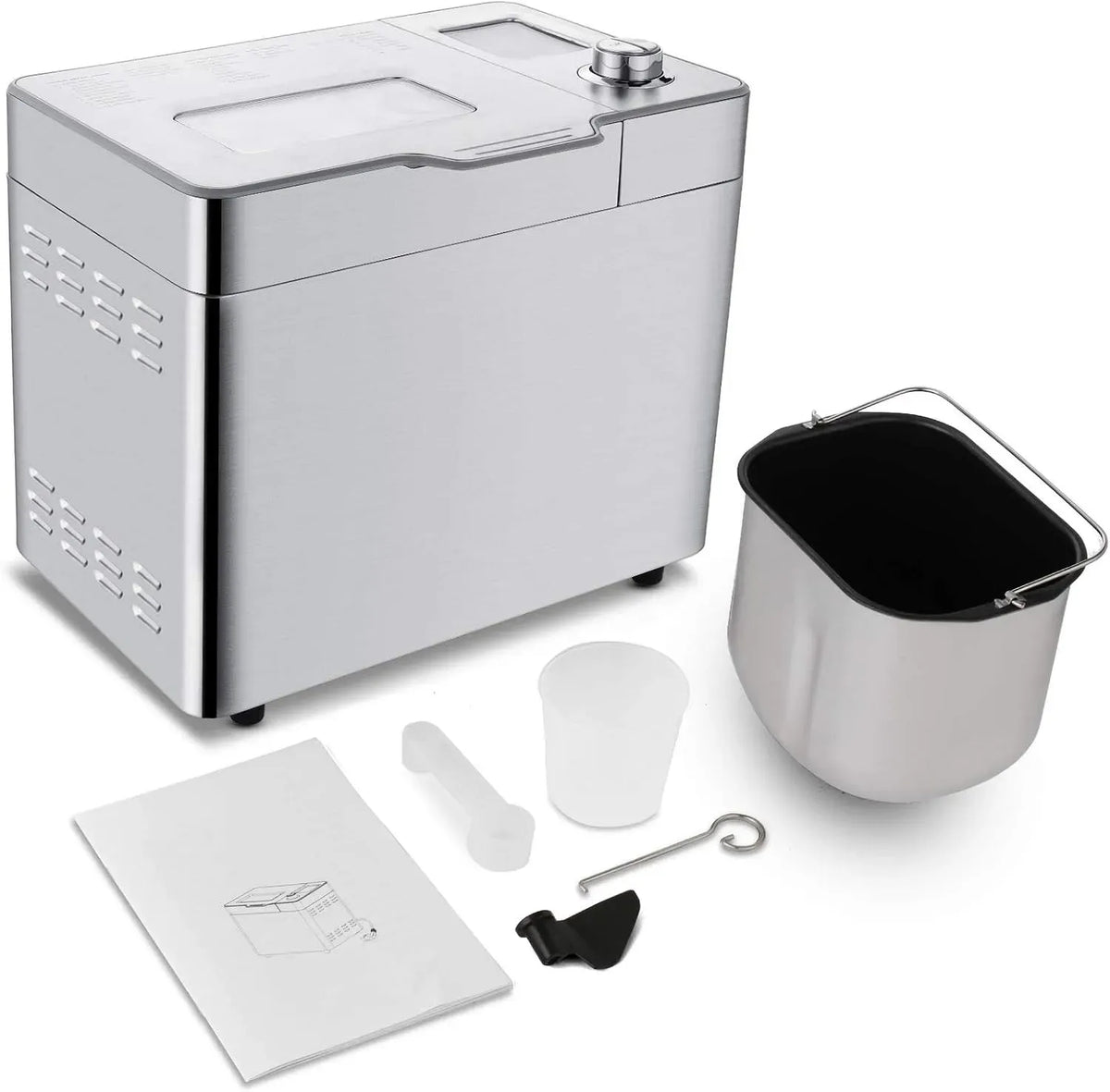 Brotbackautomat, 550 W, 25 Programme, Brotbackmaschine, Edelstahl, Silber, COOCHEER Backmeister mit 25 Programme
