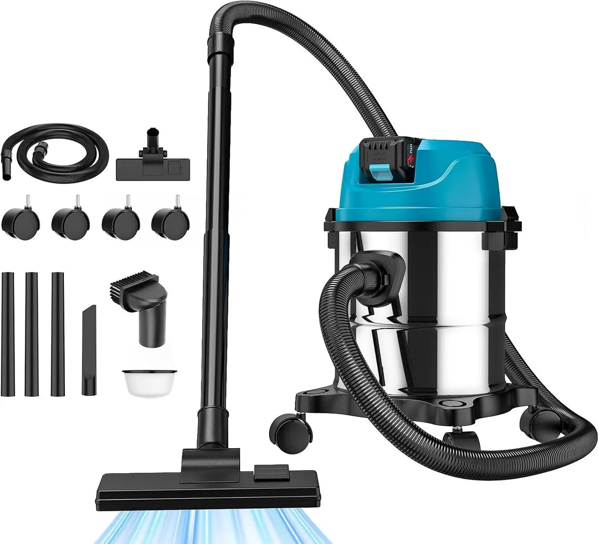 Makita Staubsauger, 15 L, 1200 W, 18 V, Edelstahl, Nass-Trockensauger für Akku 18V, Schlauchsystem Ø32mm, 0 Batterie