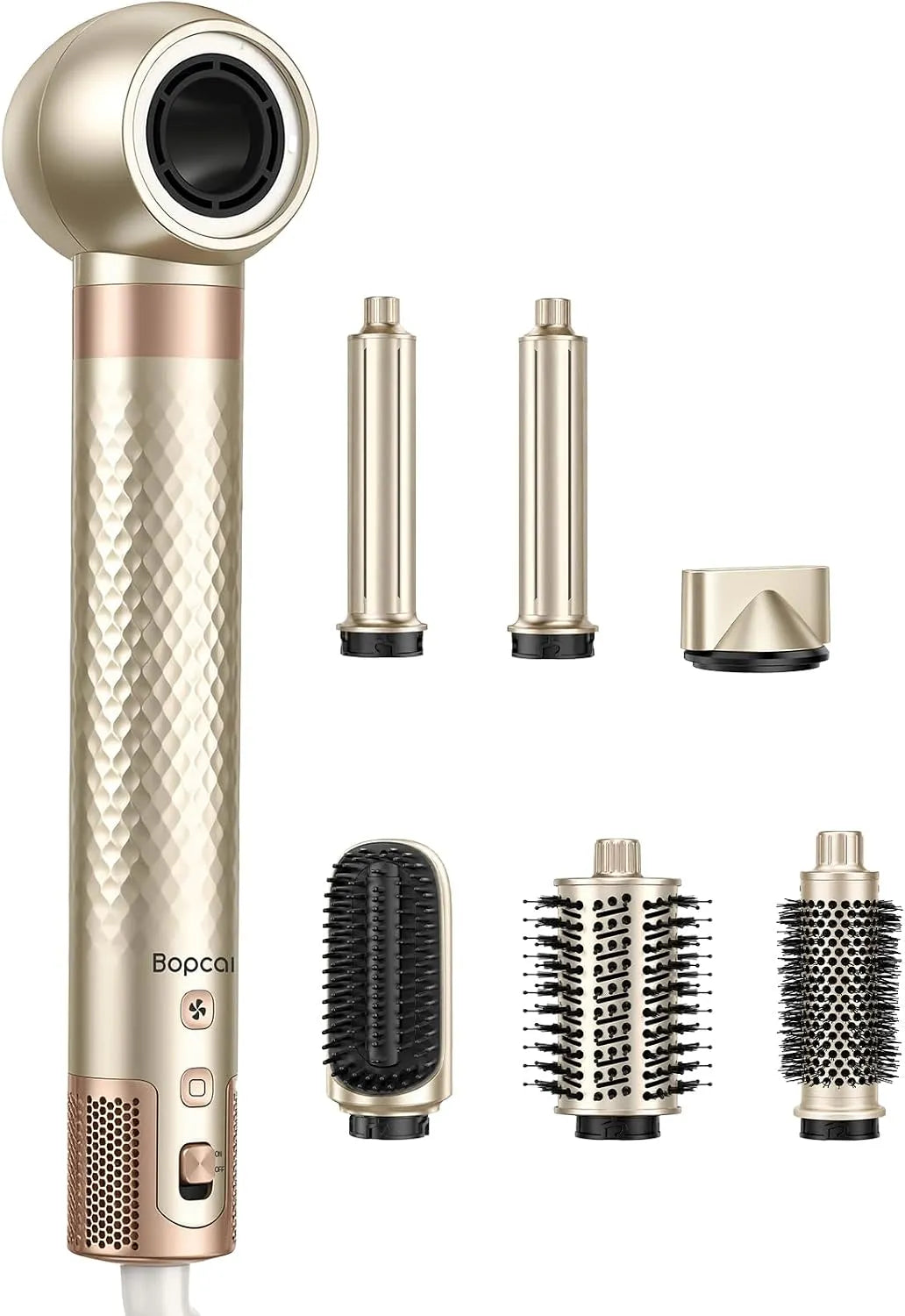 Haarglätter ZCY980, 1400 W, Glätteisen, gewerblich, 1400W Ionen Föhn 160000 U/min mit Auto-Wrap Lockenstab, Bopcal 7 in 1 Airstyler