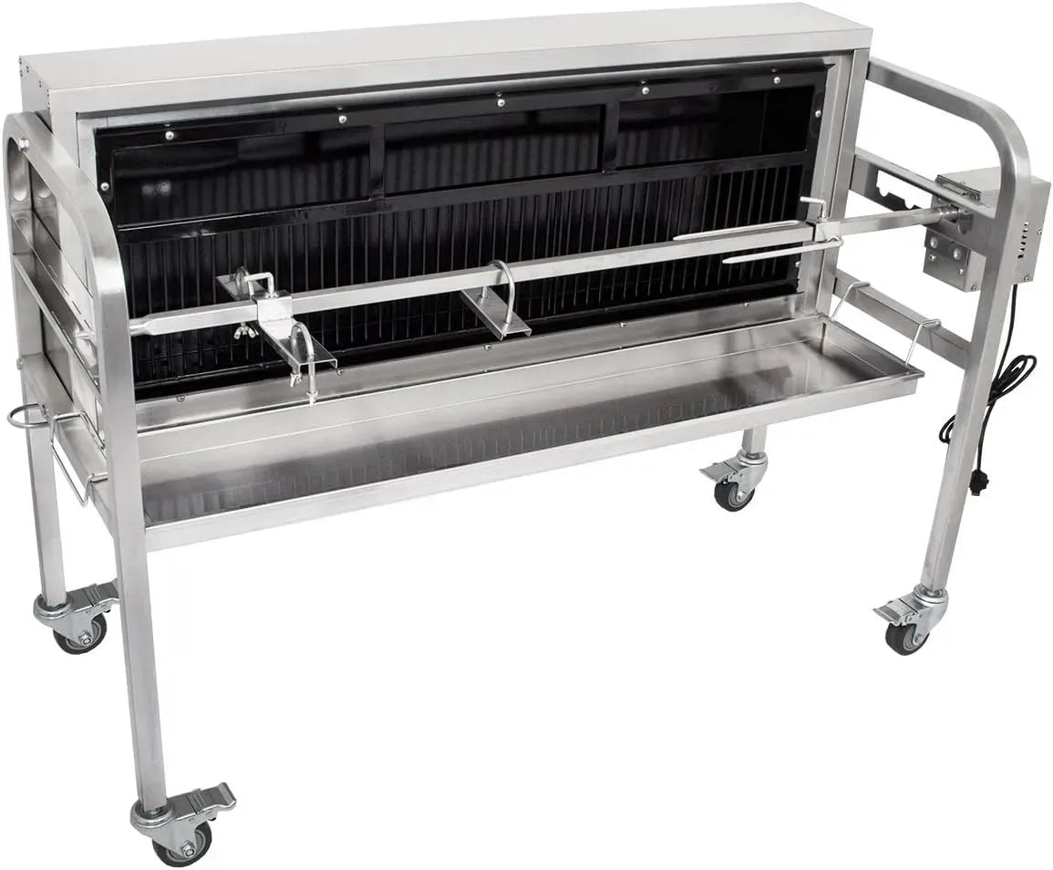 4-fach Grillkohlebehälter, Spanferkelgrill, Holzkohlegrill, Spießgrill, Grillmotor, Transportrollen, Edelstahl, Beeketal