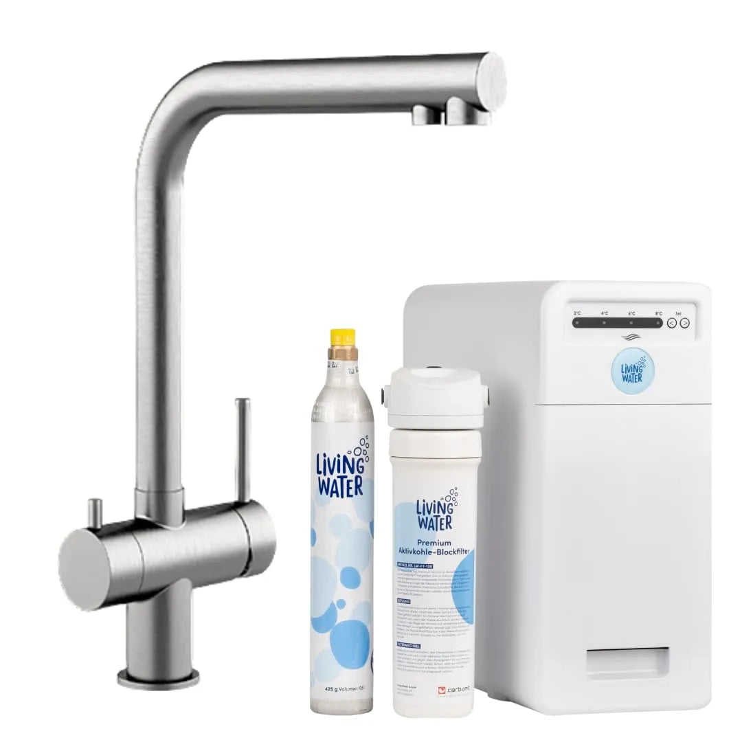 Küchenarmatur 5-Wege-Edelstahl-Armatur, Spültischarmatur und Wasserhahn, Living Water Sprudel-Wasserhahn mit Kohlensäure
