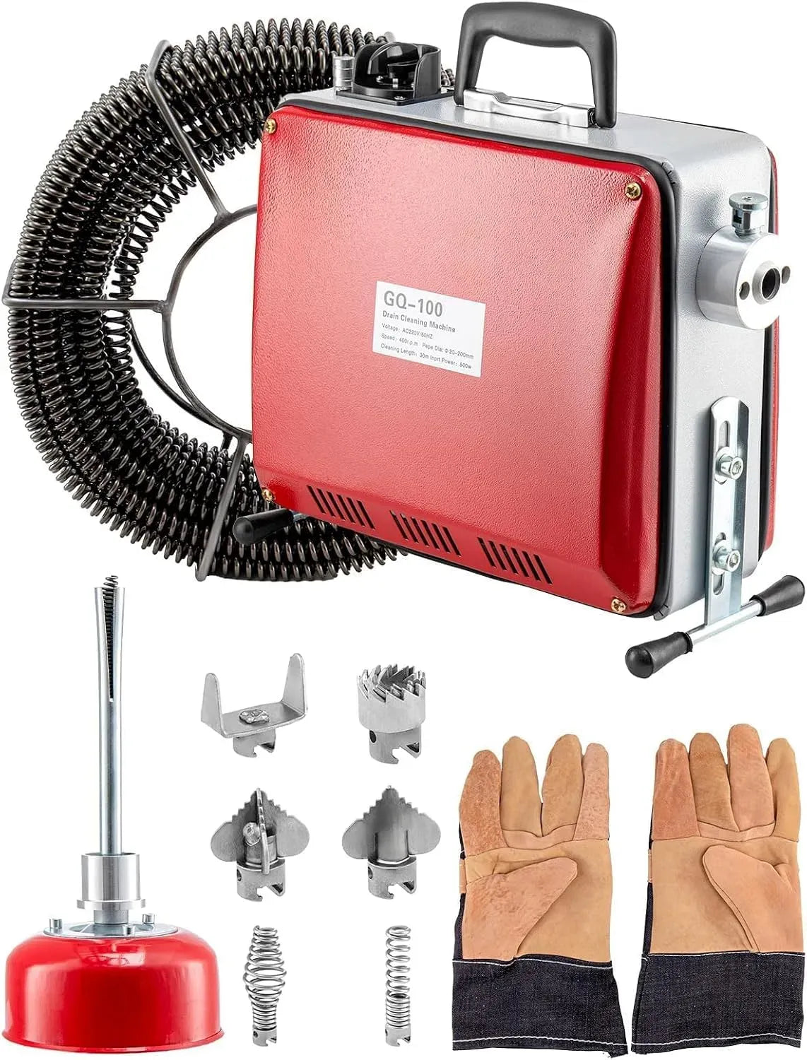 Rohrreinigungsmaschine, Abflussreiniger, Rohrreiniger, 500 W, 220 V, 200 mm, 10 mm, 16 mm, gewerblich, für Abfluss & Kanal Ø20–200 mm, ColdShine