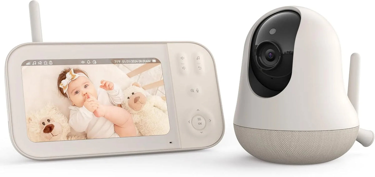 Monitor 4000mAh 720P, WLAN, 2 Temperaturzonen, Video Babyfon mit Kamera ohne WLAN, nooie Babyphone mit Kamera 5 Zoll, HD-Nachtsicht