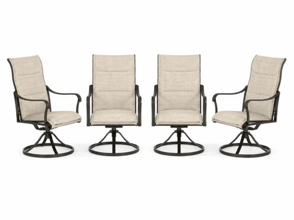 Gartenstuhl 4er Set drehbar mit Armlehnen Rundfuß 62 x 70 x 101 cm Stahl PVC-beschichtetes Polyestergewebe Beige Schwarz