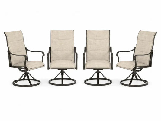 Gartenstuhl 4er Set drehbar mit Armlehnen Rundfuß 62 x 70 x 101 cm Stahl PVC-beschichtetes Polyestergewebe Beige Schwarz