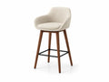 Barhocker mit Rückenlehne Armauflagen und Fußstütze Polyestergewebe Kautschukholz beige braun schwarz 55 x 55 x 95 cm