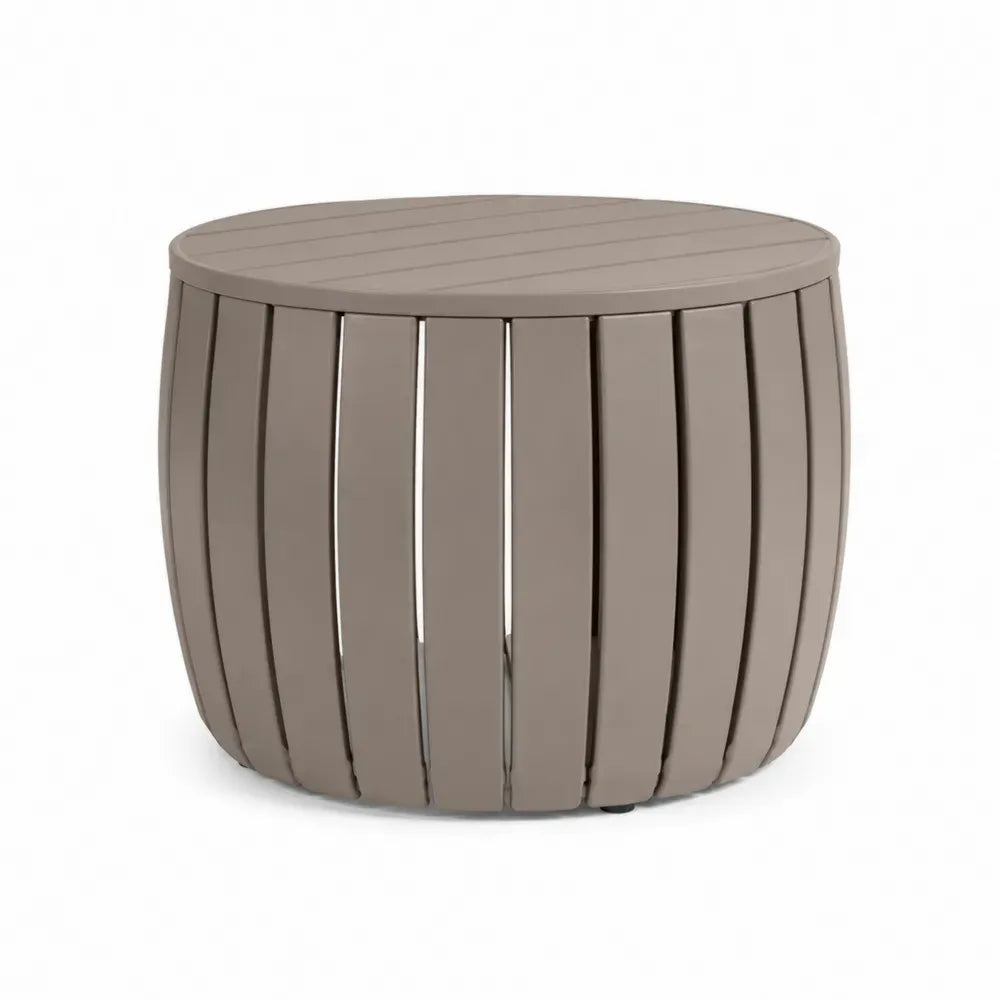 Gartentisch Beistelltisch rund Ø 55 cm Höhe 45 cm pulverbeschichtetes Aluminium Lamellenstruktur Taupe