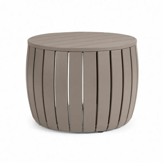 Gartentisch Beistelltisch rund Ø 55 cm Höhe 45 cm pulverbeschichtetes Aluminium Lamellenstruktur Taupe