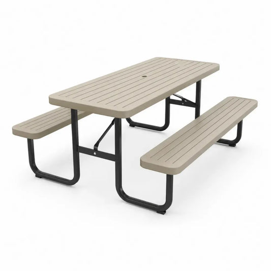 Gartentisch Set Picknicktisch mit 2 Bänken 150 x 145 x 74 cm klappbar HDPE Stahl rechteckig Taupe Schwarz