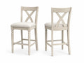 Barhocker 2er Set mit X Rückenlehne Polstersitz Kautschukholz Polyestergewebe cremeweiß beige 46 x 53 x 107 cm