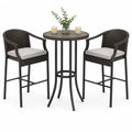 Gartenbar Set 3-teilig mit rundem Bartisch und 2 Barhockern PE-Rattan Dunkelbraun pulverbeschichteter Stahl Schwarz Tisch Ø70 x 100 cm Barhocker 56 x 58 x 110 cm