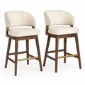 Barhocker 2er Set mit Rückenlehne Fußstütze Kautschukholz Polyester-Velours creme braun goldfarben 52 x 55 x 96 cm