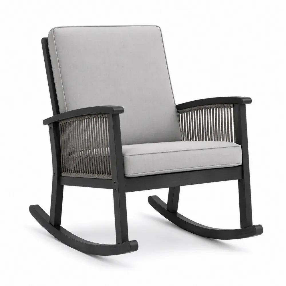 Gartenschaukelstuhl mit Auflagen Akazienholz Seilgeflecht Polyester grau schwarz taupe 68 x 92 x 96 cm
