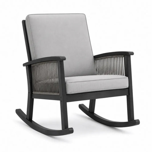 Gartenschaukelstuhl mit Auflagen Akazienholz Seilgeflecht Polyester grau schwarz taupe 68 x 92 x 96 cm