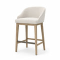 Barhocker Thekenstuhl mit Armlehnen Polstersitz Kautschukholz Polyester-Bouclé beige naturfarben grau 54 x 56 x 92 cm