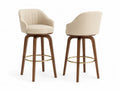 Barhocker 2er Set mit Armlehnen und Fußring Kautschukholz Polyester-Velours creme braun goldfarben 54 x 56 x 96 cm