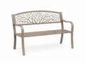 Gartenbank 2-Sitzer mit Armlehnen Baummotiv aus pulverbeschichtetem Stahl taupe 127 x 58 x 87 cm