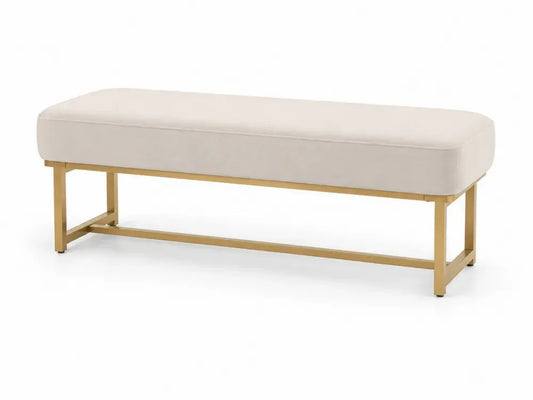 Schlafzimmerbank Polsterbank Bettbank rechteckig Polyestergewebe Stahlrahmen Beige Goldfarben 120 x 40 x 45 cm