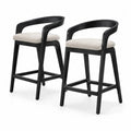 Barhocker 2er Set mit Rückenlehne Armlehnen Polstersitz Kautschukholz Polyester beige schwarz 50 x 48 x 92 cm