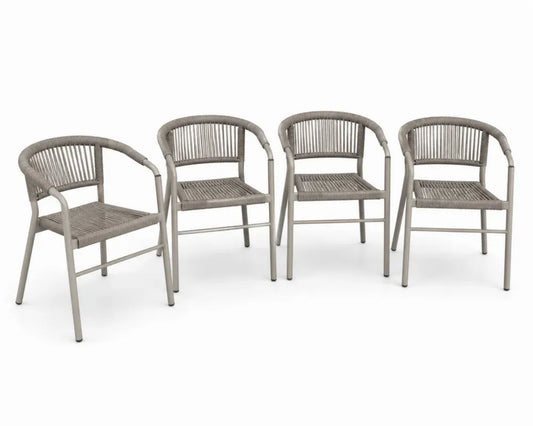 Gartenstühle 4er Set Armlehnstühle mit gebogener Rückenlehne PP-Seilgeflecht Aluminium taupe hellgrau 57 x 59 x 78 cm
