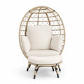 Gartensessel mit Kissen ovale Korbform PE-Rattan Stahl naturbeige creme 108 x 92 x 150 cm