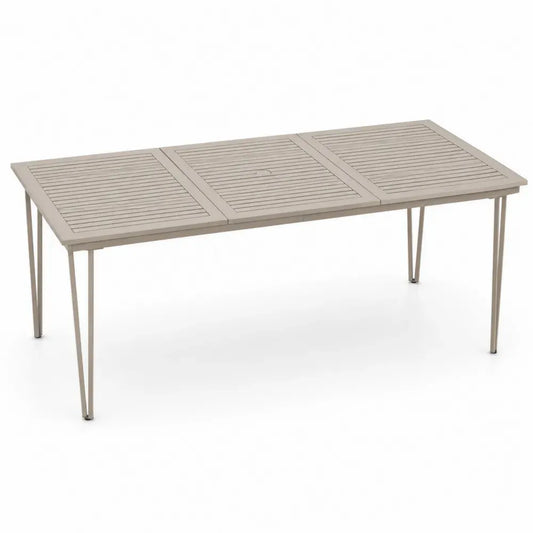 Gartentisch rechteckig 200 x 100 x 74 cm pulverbeschichtetes Aluminium mit Sonnenschirmöffnung Taupe