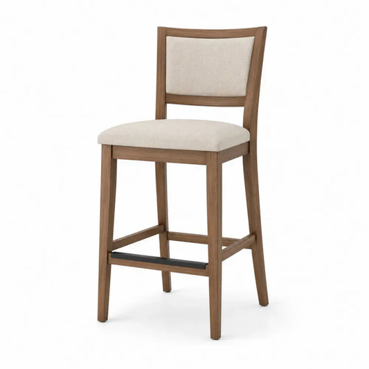 Barhocker mit Rückenlehne Fußstütze Polstersitz Kautschukholz Polyestergewebe beige braun schwarz 47 x 53 x 105 cm