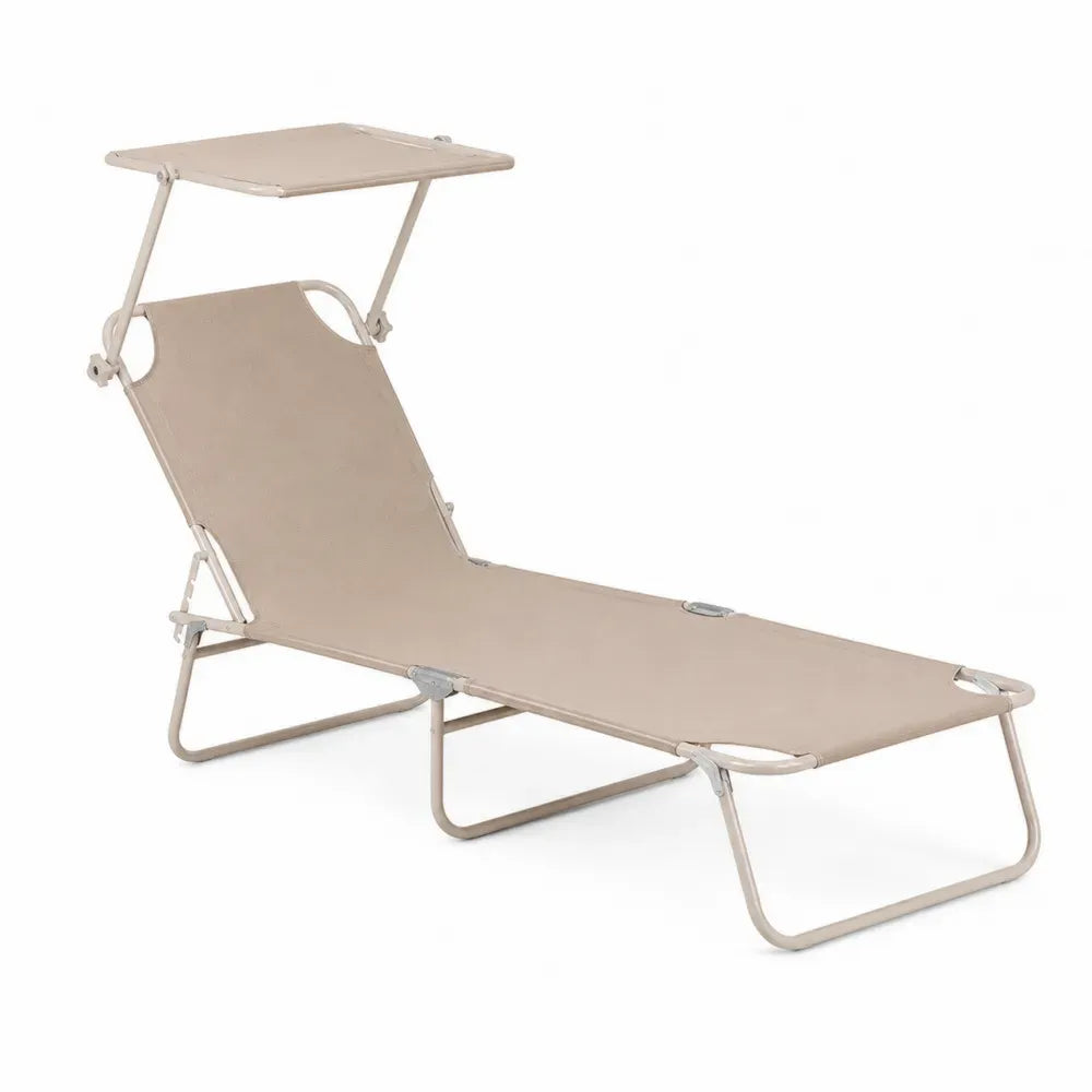 Sonnenliege mit Sonnendach klappbare Gartenliege rechteckig pulverbeschichteter Stahl Polyester Beige 190 x 58 x 95 cm