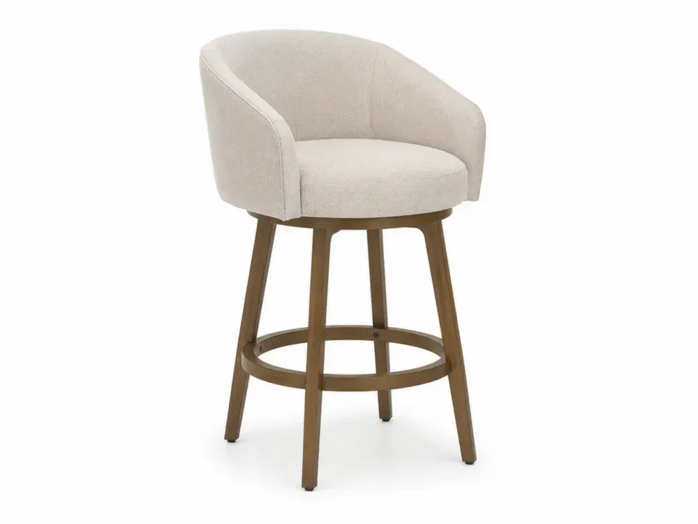 Barhocker mit Rückenlehne Armlehnen Polyester-Bouclé Kautschukholz beige braun 57 x 56 x 90 cm