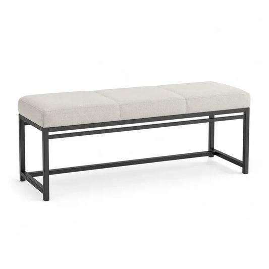 Schlafzimmerbank Sitzbank gepolstert 120 x 40 x 45 cm Polyester-Bouclé Stahlrahmen rechteckig Creme Schwarz