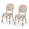 2er Set Gartenstühle Bistrostühle ohne Armlehnen mit runder Rückenlehne Aluminium PE-Rattan Beige Braun 45 x 55 x 88 cm