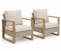 Gartenstühle 2er Set mit Armlehnen und Auflagen rechteckig Akazien-Massivholz PE-Rattan Polyester Naturfarben Beige-Grau Creme 72 x 78 x 82 cm