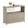 Gartenbar Bartisch mit Glasplatte und Glashalter 120 x 55 x 105 cm PE Rattan Stahl rechteckig Beige Grau