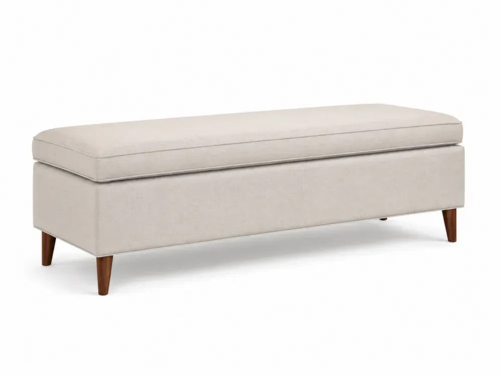 Schlafzimmerbank mit Stauraum Sitzbank gepolstert Polyester-Leinenoptik Kautschukholz rechteckig Beige Braun 120 x 40 x 45 cm