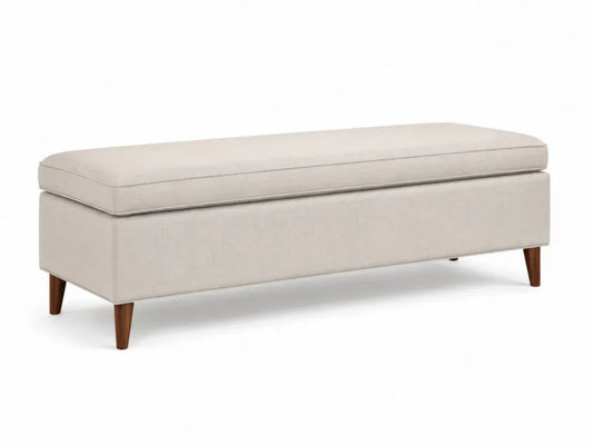 Schlafzimmerbank mit Stauraum Sitzbank gepolstert Polyester-Leinenoptik Kautschukholz rechteckig Beige Braun 120 x 40 x 45 cm