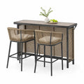 Gartenbar Set 3 teilig mit Bartisch 120 x 55 x 105 cm und 2 Barhockern PE Rattan Stahl WPC Taupe Schwarz Creme