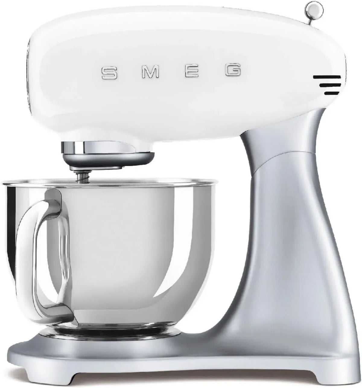 Smeg SMF04WHEU Küchenmaschine, 800 W, Weiß, inklusive 2 Schneebesen und Knethaken, 10 Geschwindigkeitsstufen, 4,8-Liter-Rührschüssel
