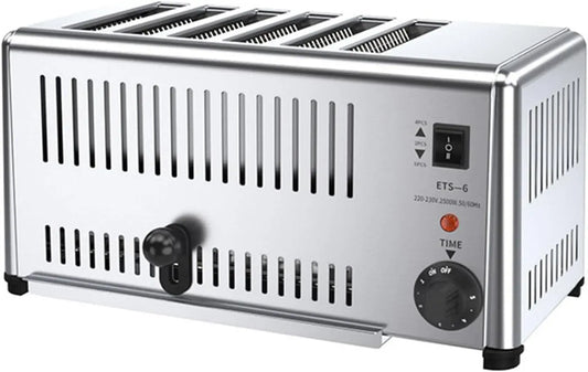 Brotbackautomat, Brotbackmaschine, Gewerblicher 4/6-Scheiben-Toaster 6slices, Timer, Edelstahl, 1,2 Zoll Breiter Schlitz, 1-5 Minuten