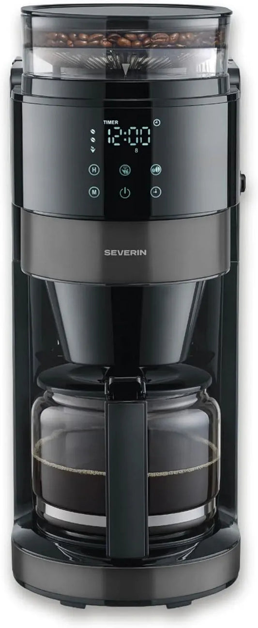 Severin KA 4830 Kaffeemaschine, 1,25 L, 900 W, Edelstahl, Schwarz, dark inox, LED-Display, intensives Aroma, bis zu 10 Tassen