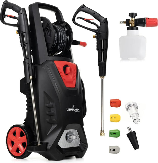 Hochdruckreiniger, 3000 W, LEHMANN 12m, Schwarz, 260 bar, 492 l/h Fördermenge, Hochdruckschlauch, 4 Düsen