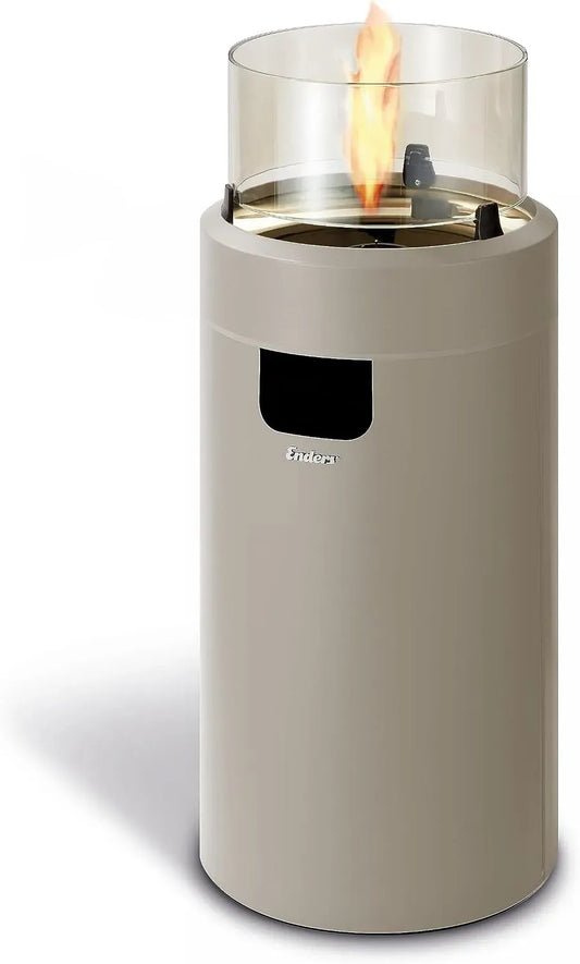 H88cm Enders Terrassenfeuer NOVA LED M TAUPE, Gas Terrassenfeuer mit Ambientebeleuchtungen, Ø 62cm, taupe/gold #5602, ECO GREEN Brenner-Technologie