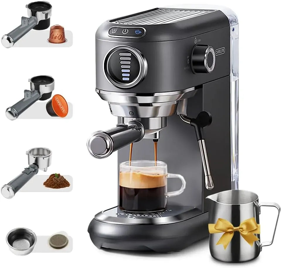 Milchaufschäumer, Milchschäumer, CAFELFFE 7-stufige, Grau, ESE-Pads und Kaffeesatz, Für Nes*- und DG*-Kapseln