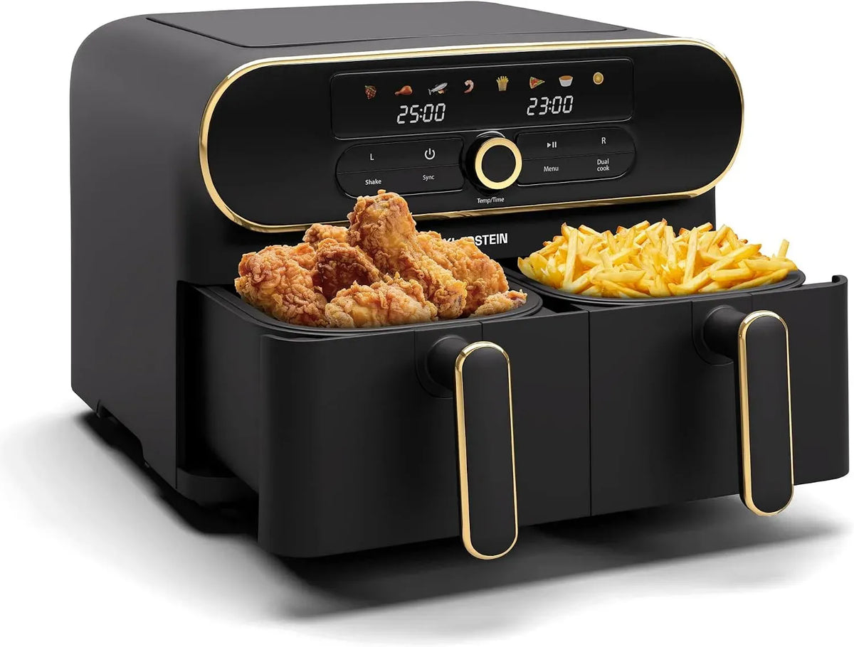 Klarstein Heißluftfritteuse, 10 L, 1700 W, 8 Programme, Touch-Bedienung, Antihaftbeschichtung, Schwarz, Touchscreen