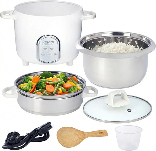 Geschirrspüler KRC-175, 1,4 L, 500 W, 5 Programme, Spülmaschine, Warmhaltefunktion, Dampf, Edelstahl, Weiß, Edelstahltopf & Glasdeckel, Dampfgaren