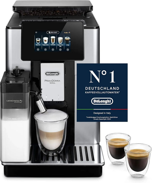 Milchaufschäumer ECAM612.55.SB, Milchschäumer, Touch-Bedienung, Schwarz, 18 One-Touch-Getränke, Touch-Display