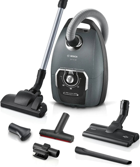 Bosch Serie 8 BGL75X1PRQ Staubsauger, Hygiene, leise, Grau, Hygiene-Filter, 10 J, XXL-Fugendüse, XXL-Polsterdüse