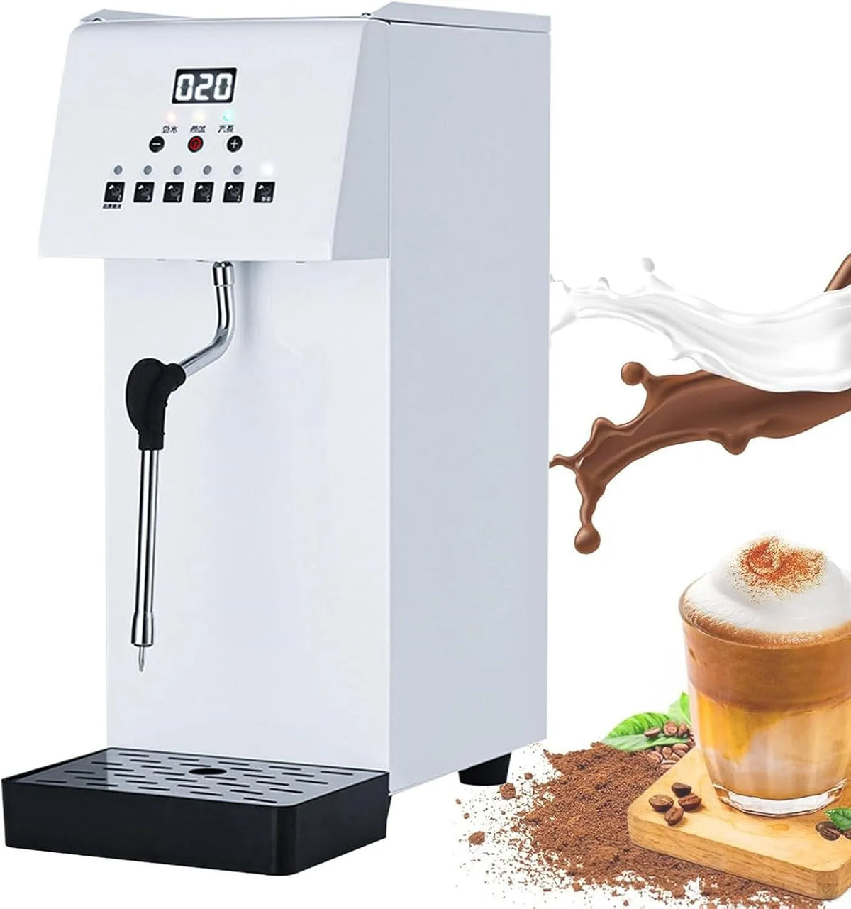 Milchaufschäumer, Milchschäumer, 360° Drehbarer Einzelauslass, GeträNkeerhitzer Mit Led-Anzeige, Cappuccino