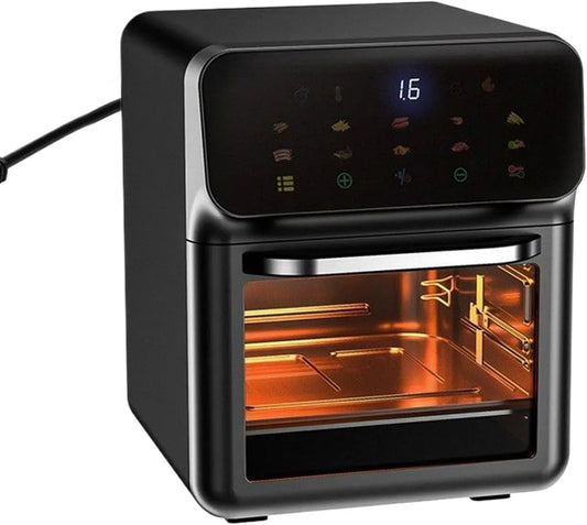 Heißluftfritteuse, 15 L, 0 bis 200 °C, elektrische Fritteuse ohne Öl, Air Fryer Toaster Ofen Kombi 15L Familiengröße 2 Roste 0°C–200°C